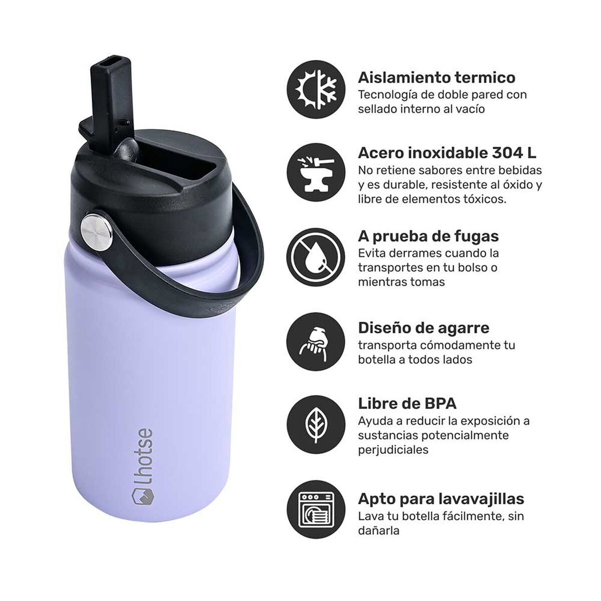 Botella Térmica Niño Insulada Hydro 360ml Lila Lhotse