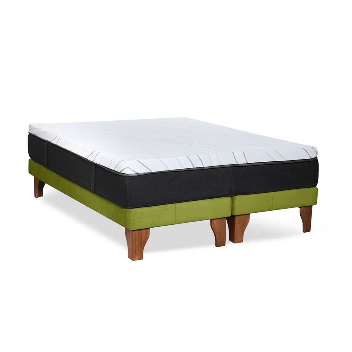 Cama Europea Latam Home Base Dividida 2 Plazas Zen Top Spring Hybrid Velvet Pistacho