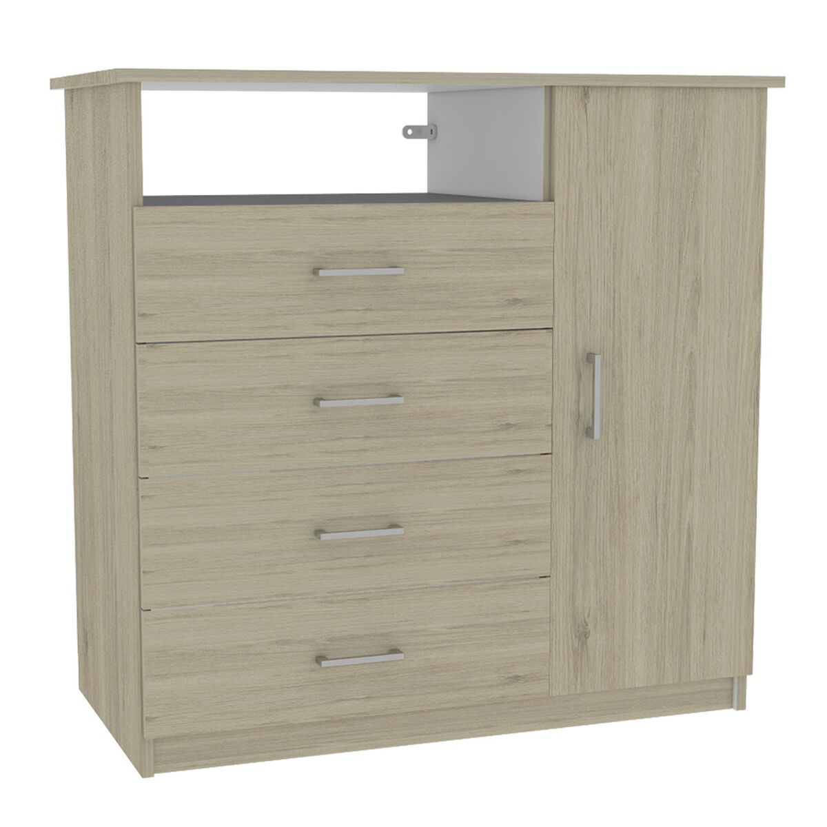 Mueble de Tocador + Espejo + Cómoda 4 Cajones 1 Puerta Perla