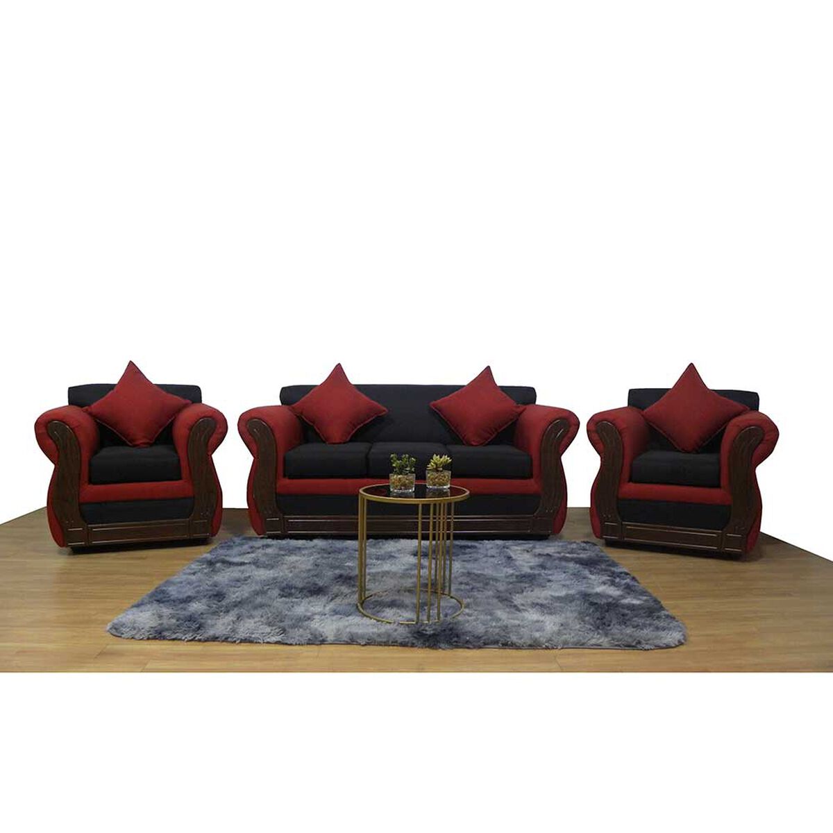 Juego de Living Almore Emilia Sof&aacute; 3 Cuepos + Dos Sillones 1 Cuerpo Rojo Negro