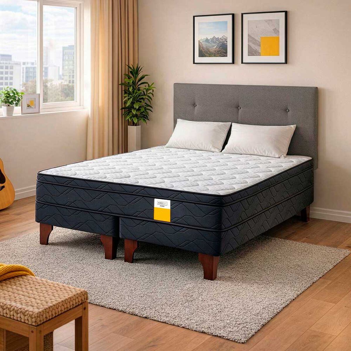 Cama Europea Drimkip 2 Plazas Eurotop Base Dividida + Respaldo Royal