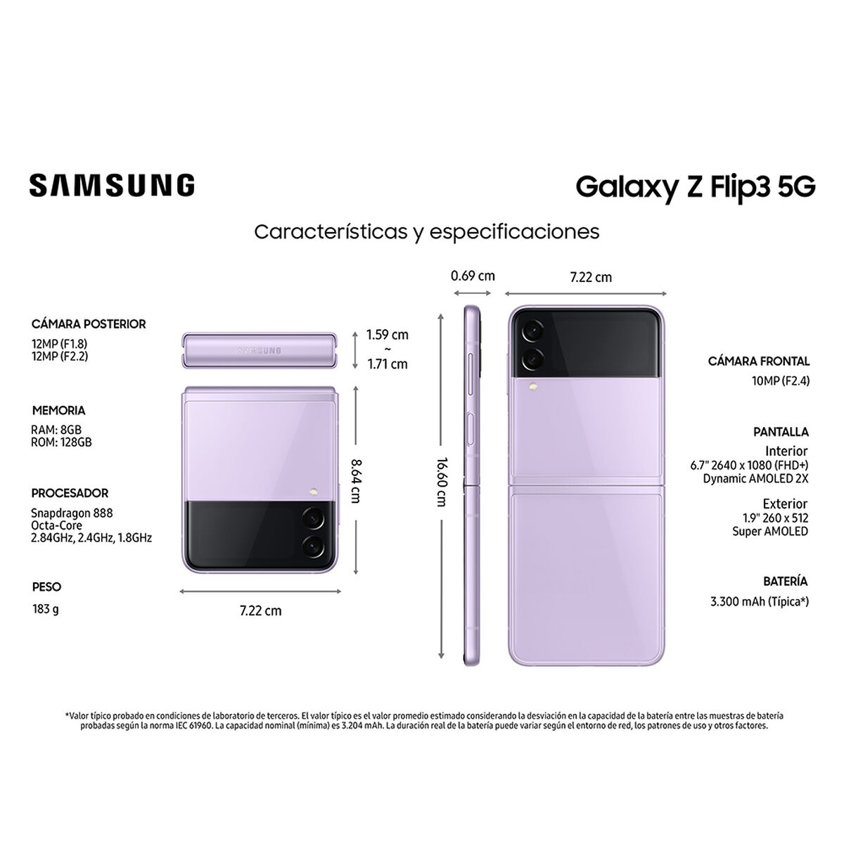 Celular Samsung Galaxy Z Flip3 5G 128GB Lavender