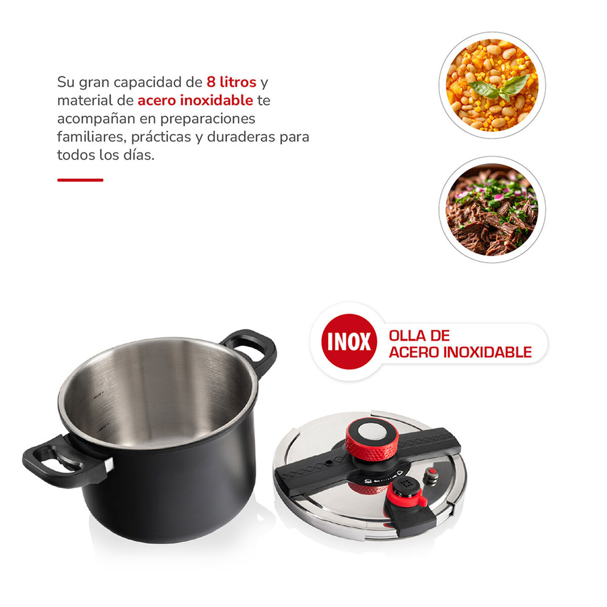 Olla a Presi&oacute;n Acero Inoxidable Thomas 8 L Negro