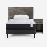 Cama Europea Rosen 1 Plaza Wave + Respaldo + Velador Tabor Grafito + Almohada Light Americana