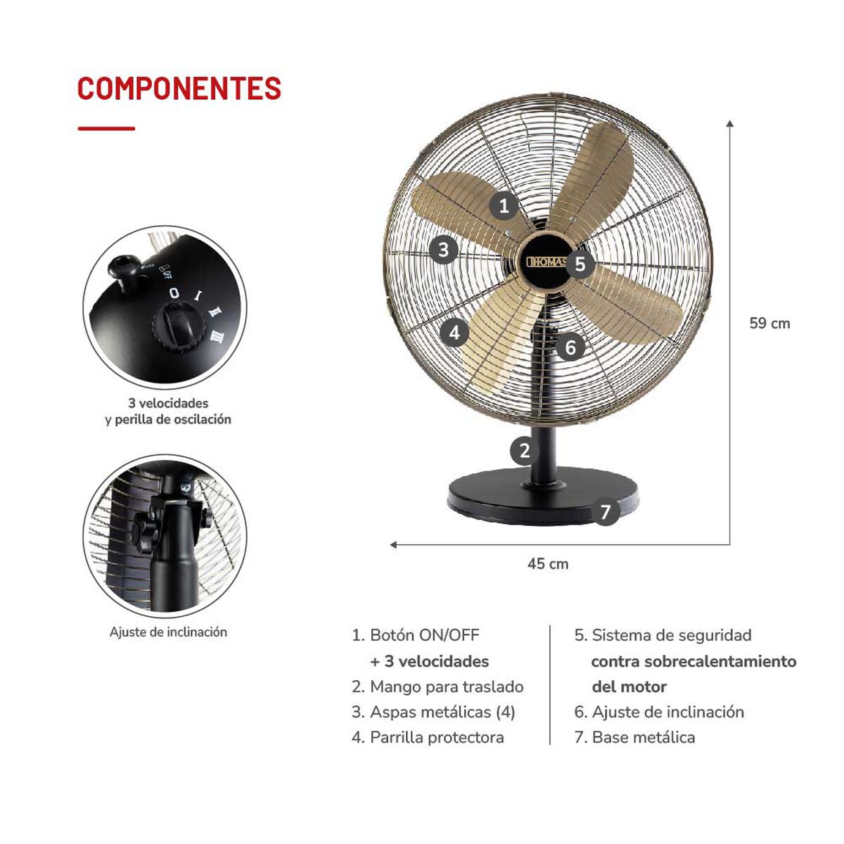 Ventilador de Mesa Thomas TH-16BNM Bronce
