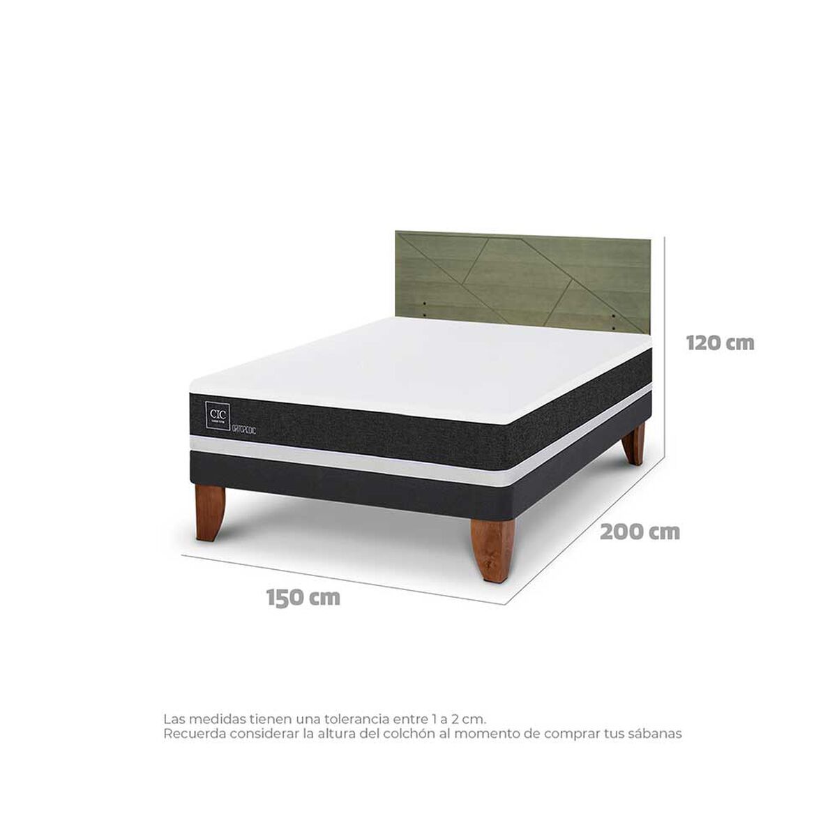 Cama Europea CIC 2 Plazas Ortopedic + Respaldo Villarrica Olivo
