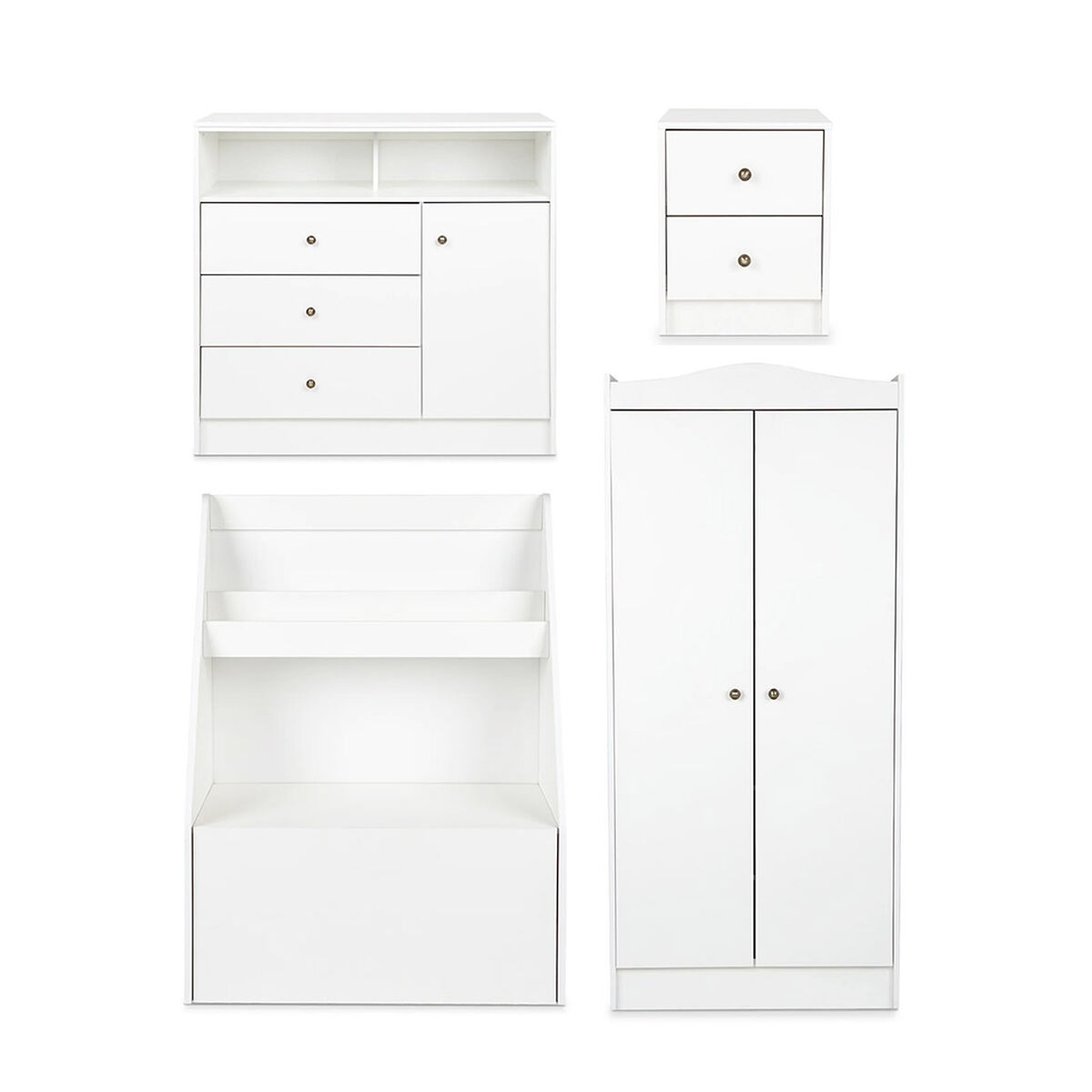 Combo Infantil Closet + C&oacute;moda + Velador + Librero CIC Blanco