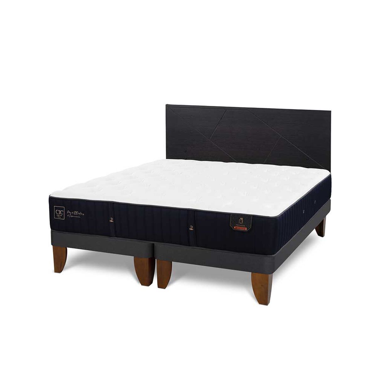 Cama Europea CIC Base Dividida 2 Plazas Premium + Respaldo Villarrica Negro