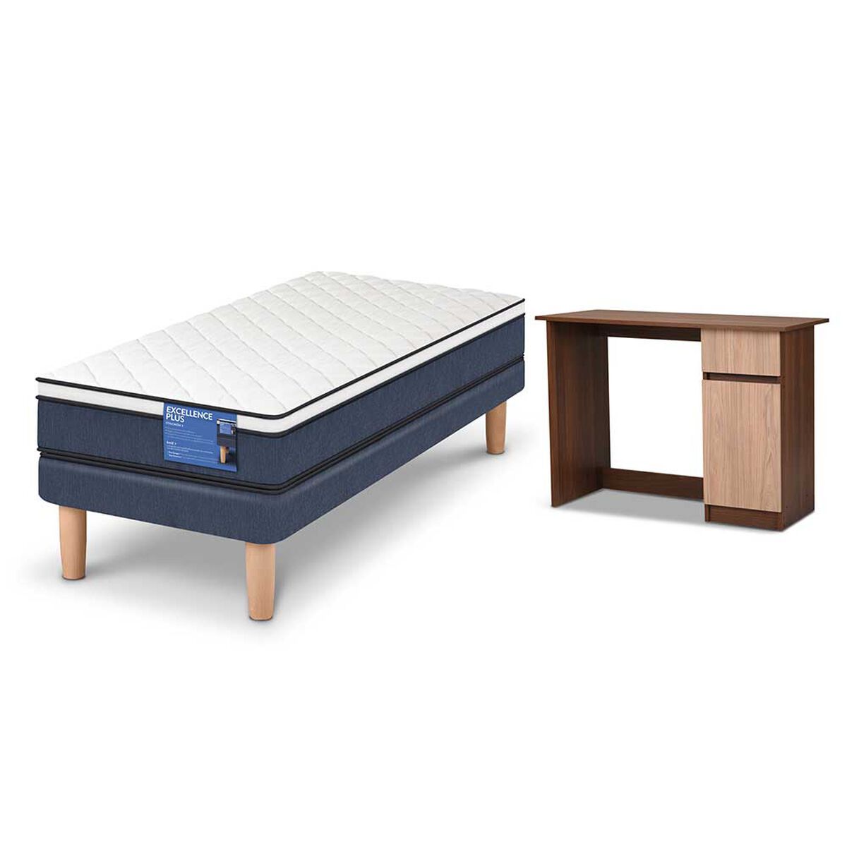 Combo Cama Europea CIC 1 Plaza Excellence Plus + Escritorio Olmo Alpino Nogal Amazónico 1 Puerta 1 Cajón