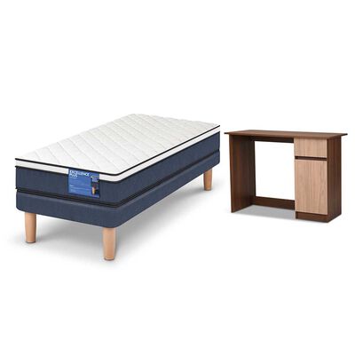 Combo Cama Europea CIC 1 Plaza Excellence Plus + Escritorio Olmo Alpino Nogal Amazónico 1 Puerta 1 Cajón