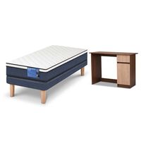 Combo Cama Europea CIC 1 Plaza Excellence Plus + Escritorio Olmo Alpino Nogal Amazónico 1 Puerta 1 Cajón