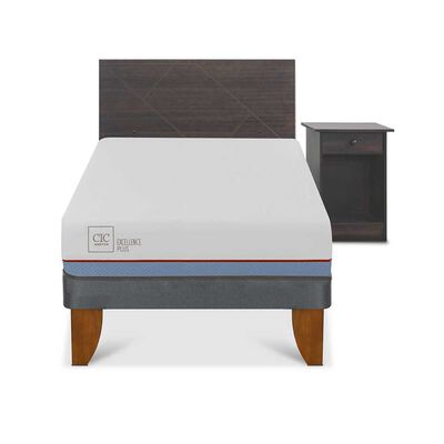 Cama Europea CIC 1,5 Plazas Excellence Plus + Respaldo + Velador Villarrica