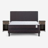 Cama Europea Rosen 2 Plazas Wave + Respaldo + Velador Lucio Grafito