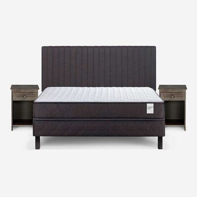 Cama Europea Rosen 2 Plazas Wave + Respaldo + Velador Lucio Grafito