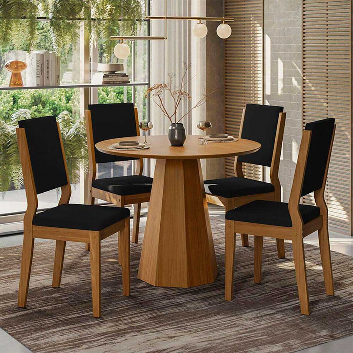 Juego de Comedor VekkaHome Isa 4 Sillas Negro