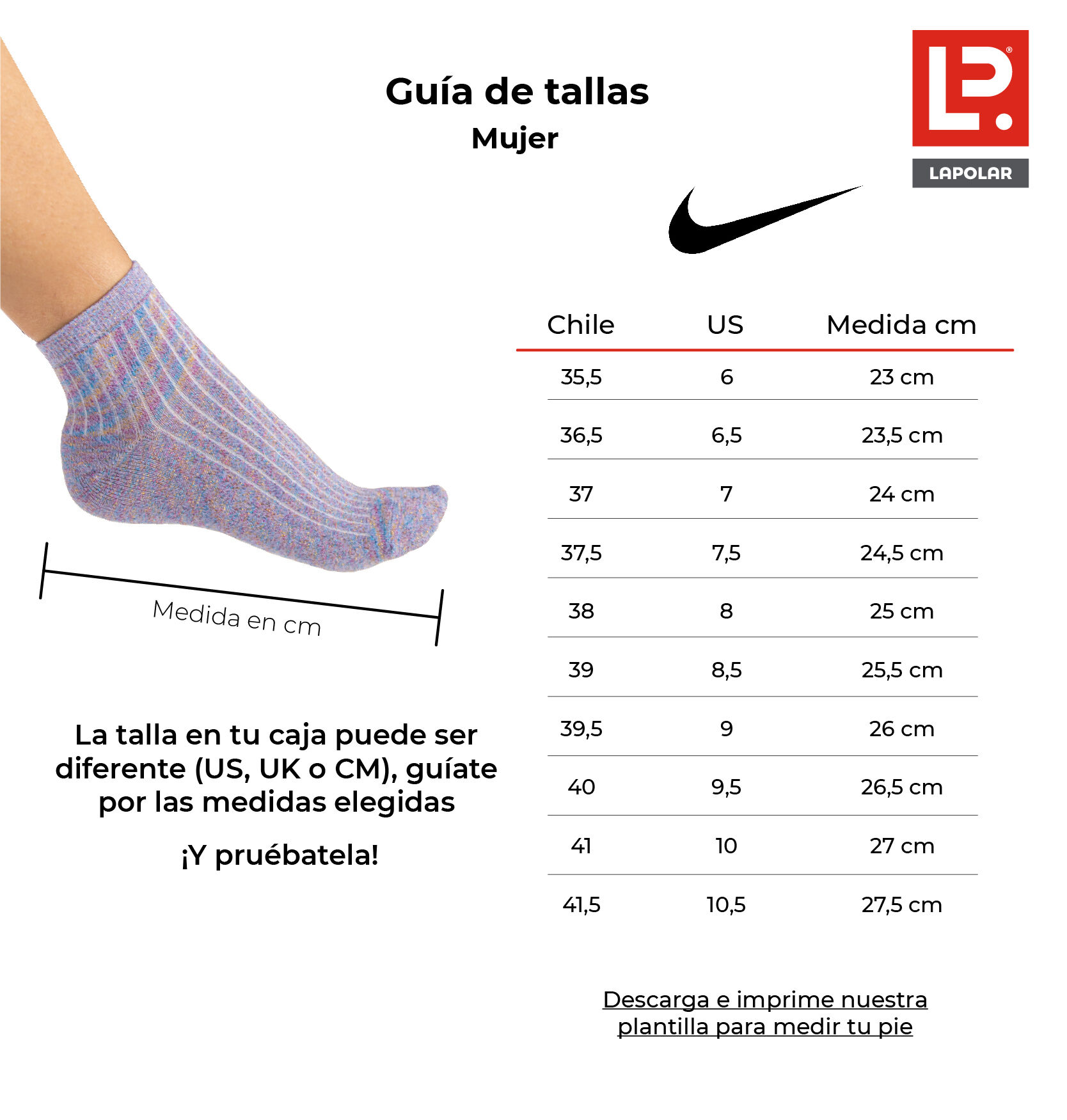 como saber mi talla en nike mujer