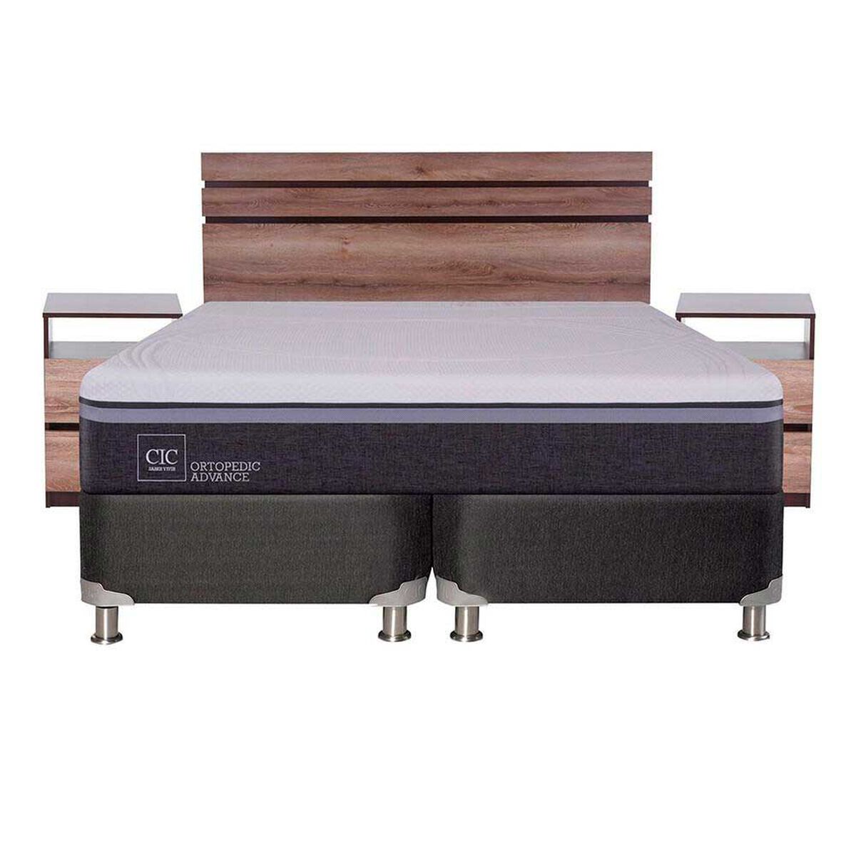 Box Spring CIC Base Dividida King Ortopedic Advance + Respaldo + 2 Veladores