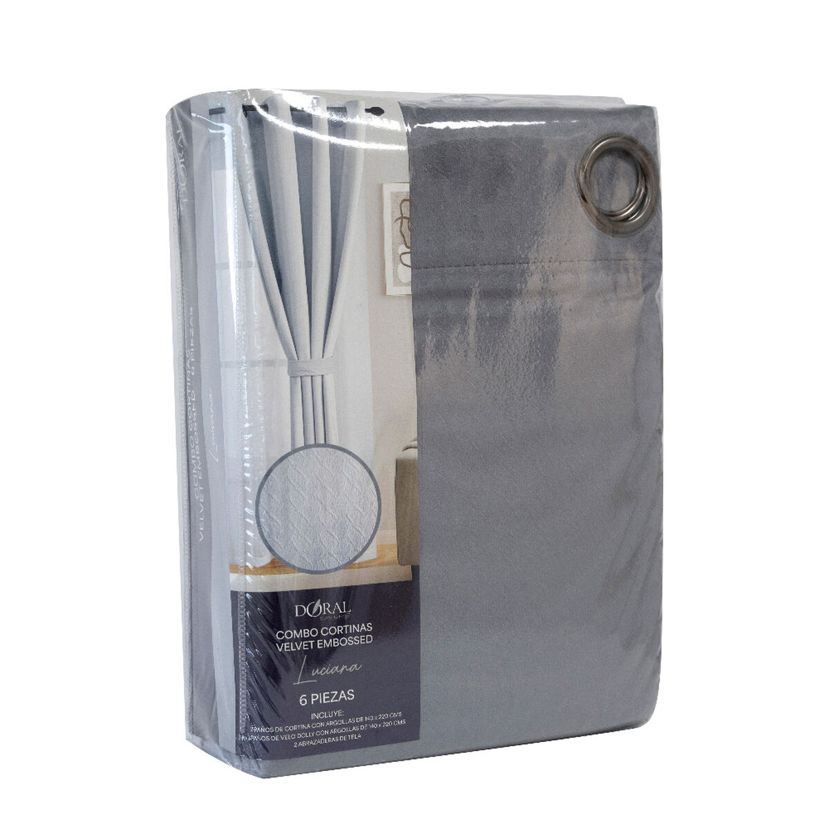 Set Cortina Doral Luciana 6 Piezas 140x220 cm Gris