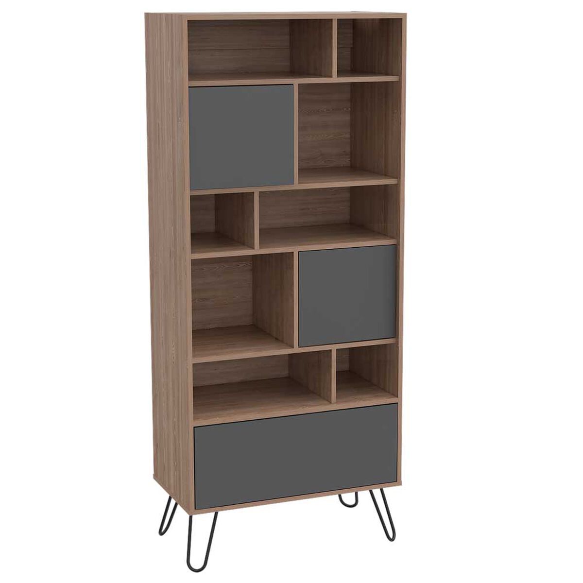 Combo Rack TV 55" + Biblioteca + Bar Alto + Mesa Centro Vassel Miel Plomo Tuhome