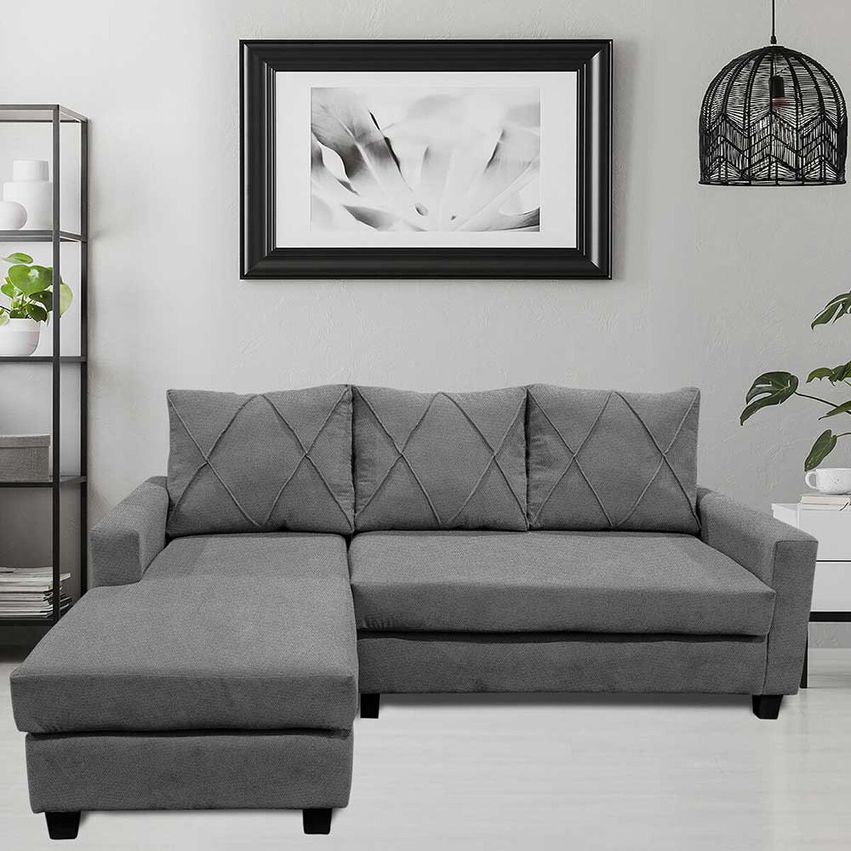 Sofá Seccional Izquierdo Living Factory Eko 3 Cuerpos Gris