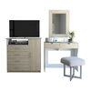 Mueble de Tocador + Espejo + Cómoda 4 Cajones 1 Puerta Perla