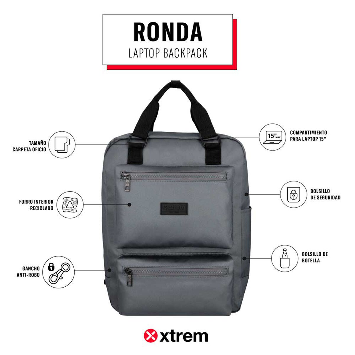 Mochila Notebook Xtrem Ronda 5XT Gris 15"