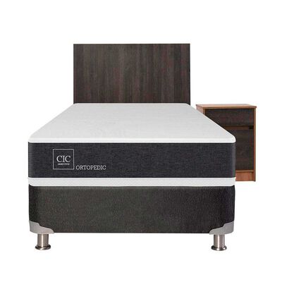Box Spring CIC 1,5 Plazas Ortopedic + Respaldo + Velador