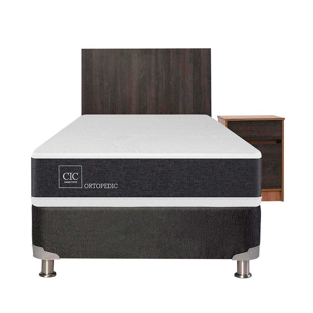 Box Spring CIC 1,5 Plazas Ortopedic + Respaldo + Velador