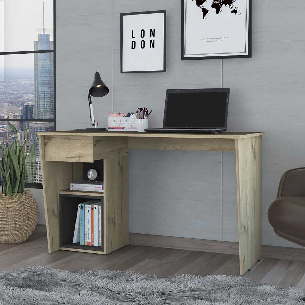 Escritorio Recto TuHome Berlin 1 Cajón Duna Plomo