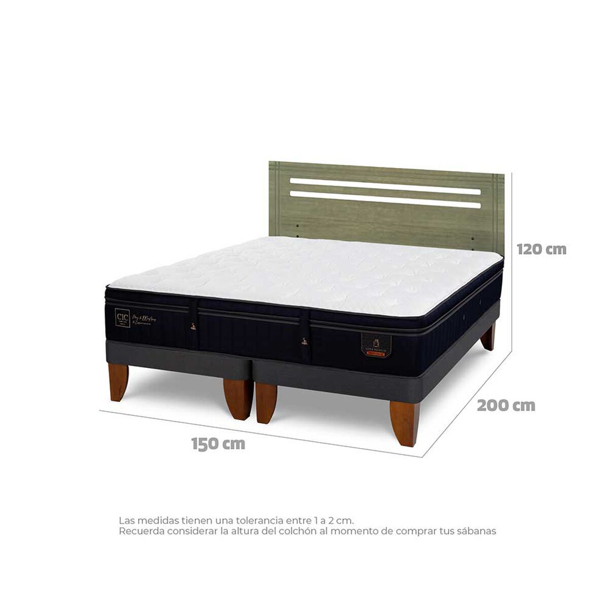 Cama Europea CIC Base Dividida 2 Plazas S&uacute;per Premium + Respaldo Munich Olivo