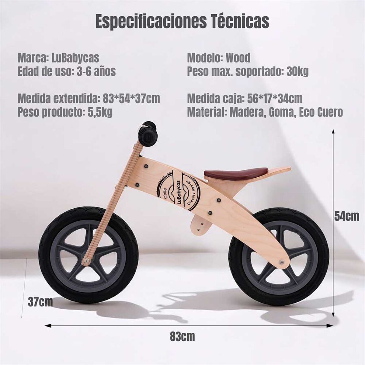 Bicicleta de Equilibrio Madera Wood LuBabycas Rosada