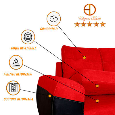 Imagen 2 del producto Seccional Izquierdo Elegant Houston Cheise Tela/PU 5 Cuerpos Rojo