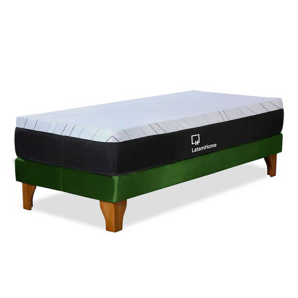 Cama Europea Latam Home 1 Plaza Zen Top Foam Soft Velvet Verde