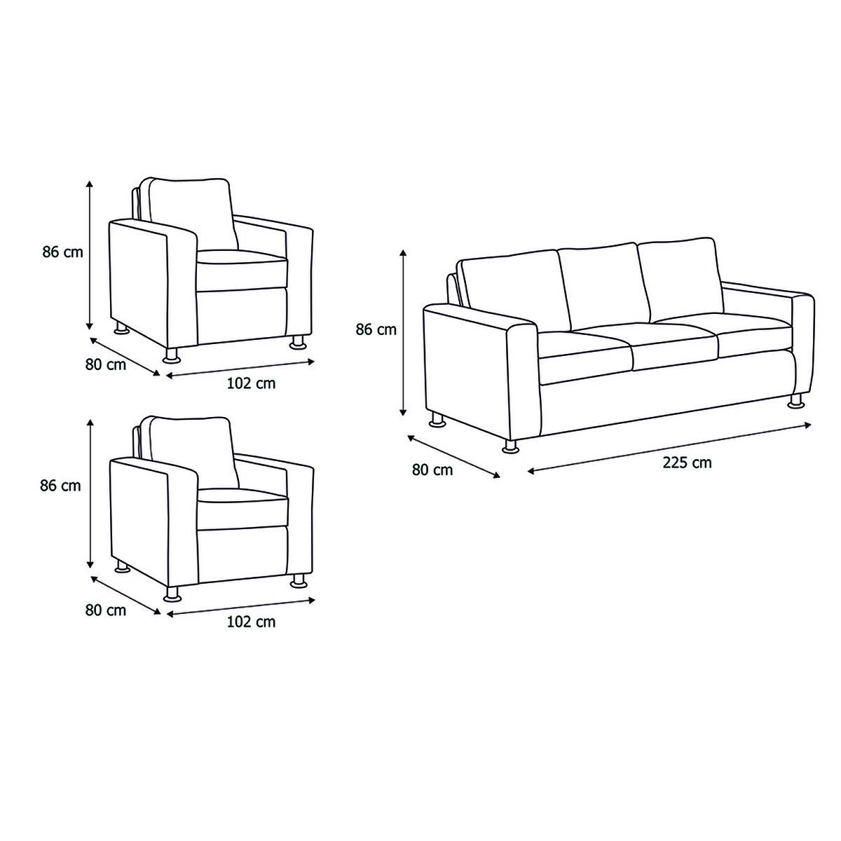 Juego de Living Innovamuebles Kahlo Sofá 3 Cuerpos + Dos Sillones 1 Cuerpo Negro