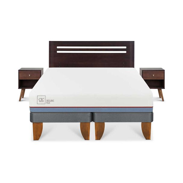 Cama Europea CIC Base Dividida 2 Plazas Excellence Plus + Respaldo + 2 Veladores New Munich