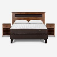 Cama Europea Rosen 2 Plazas Ergo T+ Respaldo +2 Veladores Ferrera + 2 Almohadas Light