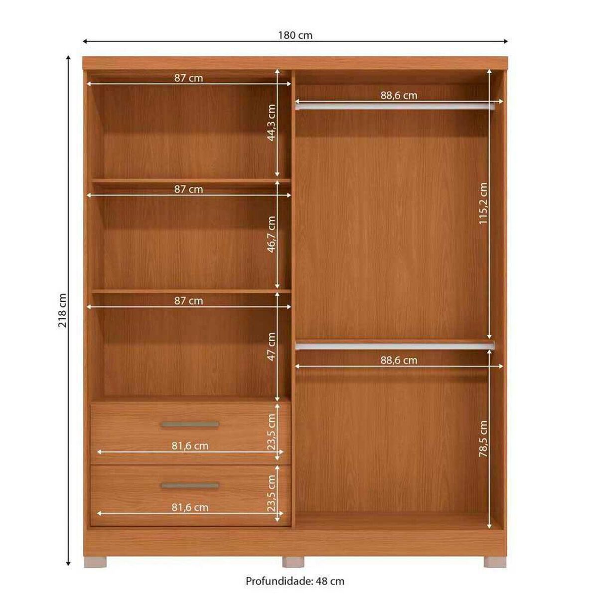 Cl&oacute;set Roca Oliveira 3 Puertas 2 Cajones Canela