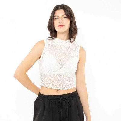 Polera Crop Sin Mangas Encaje Mujer Icono