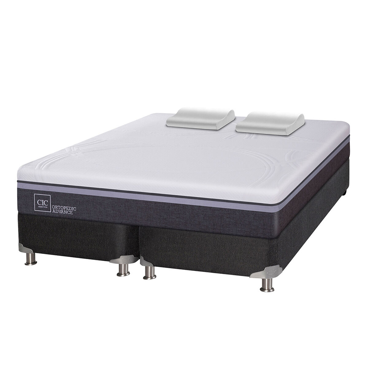 Box Spring CIC Base Dividida 2 Plazas Ortopedic Advance + Almohadas