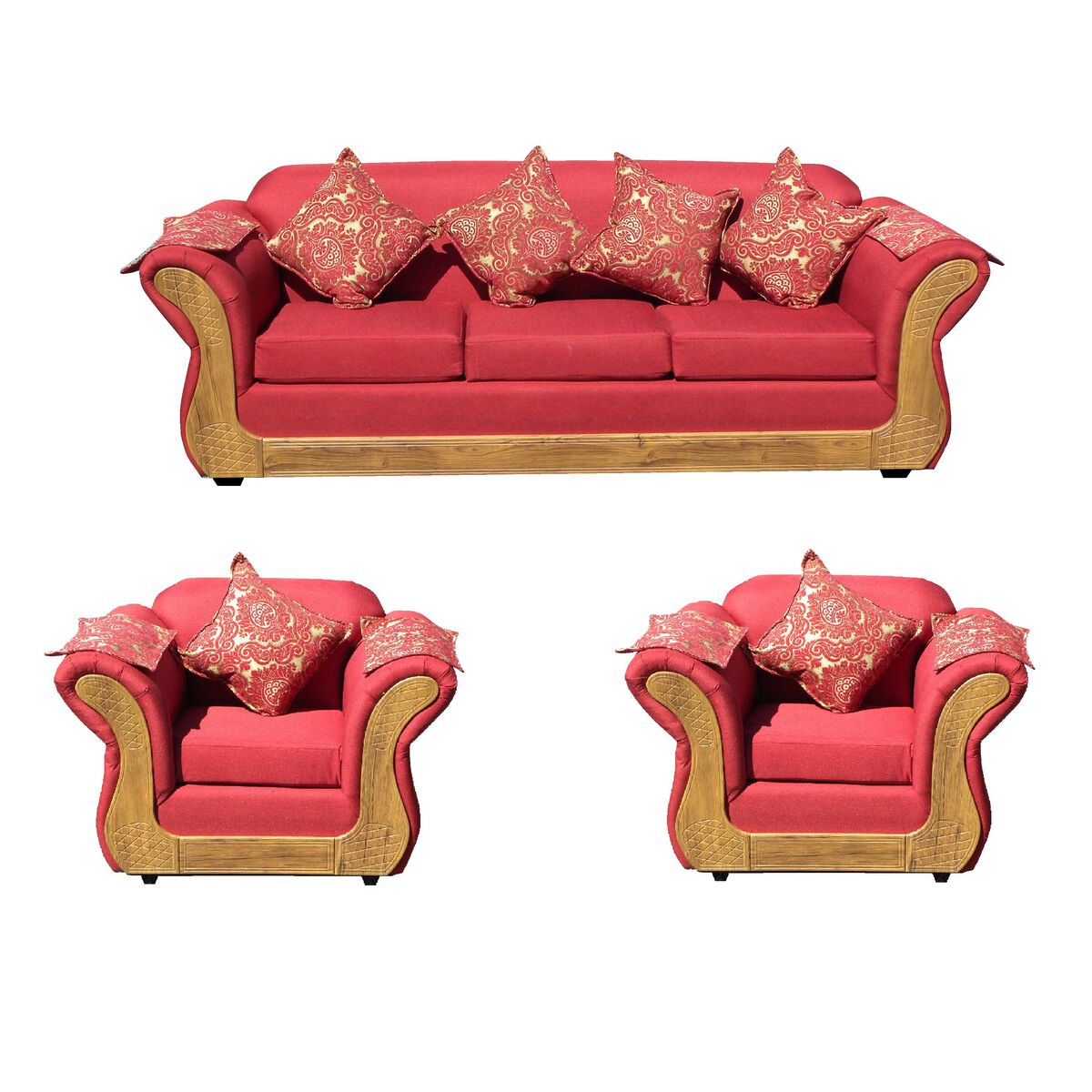 Juego de Living Almore Irlanda Sofá 3 Cuerpos + Dos Sillones 1 Cuerpo Rojo