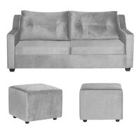 Juego de Living Diseño A&M Home Aries Sofá 3 Cuerpos + 2 Pouf 1 Cuerpo  Gris