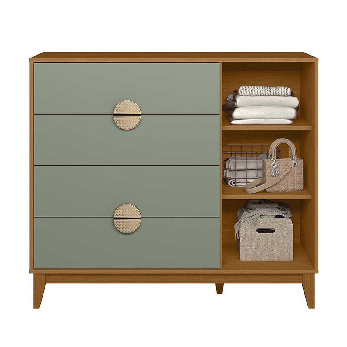 Cómoda Vekkahome Ipe 4 Cajones 1 Puerta Café Verde