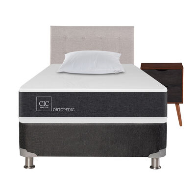 Imagen 1 del producto Box Spring CIC 1,5 Plazas New Ortopedic + Respaldo + Velador Tigris + Almohada