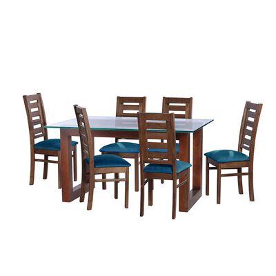 Juego de Comedor Latam Home Pamplona Girona 6 Sillas Velvet Azul Petroleo