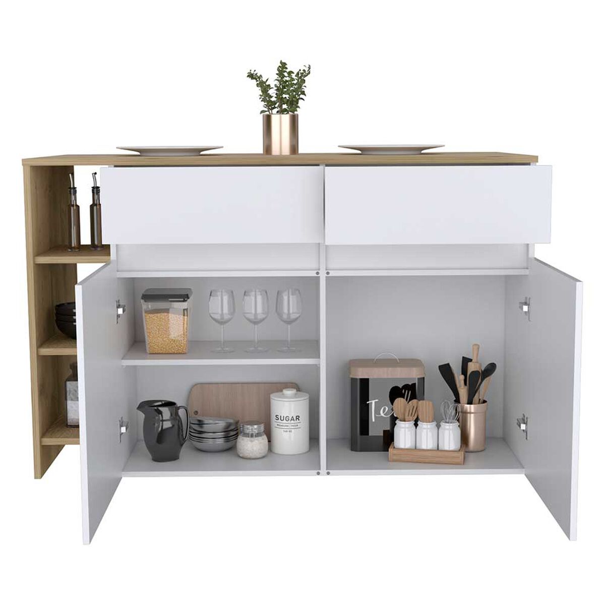 Isla de Cocina Tuhome Bari 2 Puertas 2 Cajones Blanco Macadamia