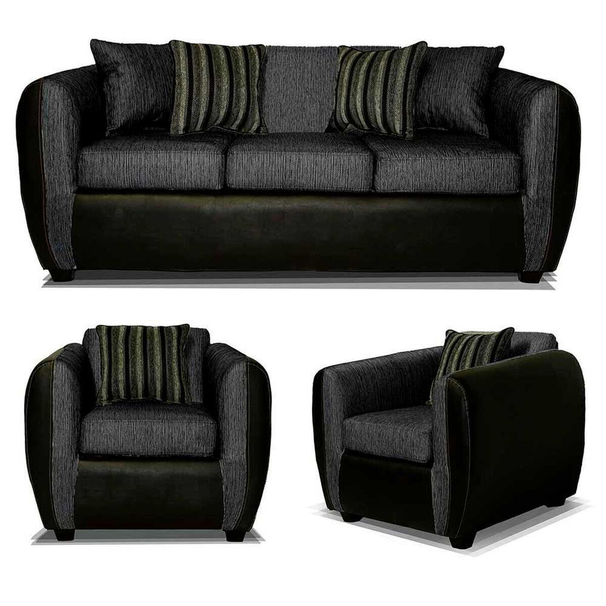 Juego de Living Elegant Detail Oklahoma Sof&aacute; 3 Cuerpos + Dos Sillones 1 Cuerpo Gris Oscuro