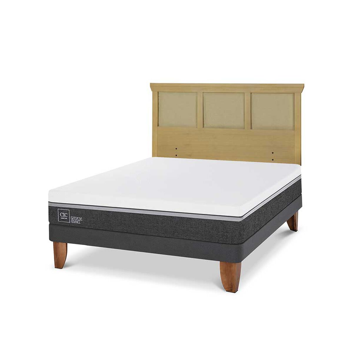 Cama Europea CIC 2 Plazas Ortopedic Advance + Respaldo Torino Mostaza