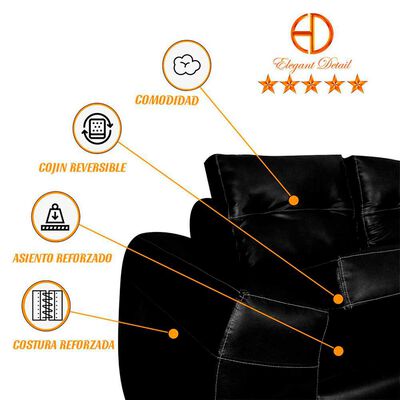 Imagen 2 del producto Seccional Izquierdo Elegant Houston Cheise PU 5 Cuerpos Negro
