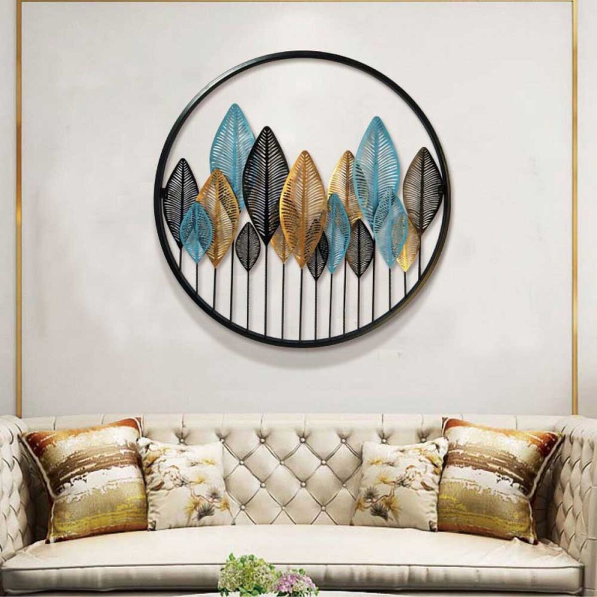 Cuadro Decorativo Redondo Ankara Hojas Multicolor
