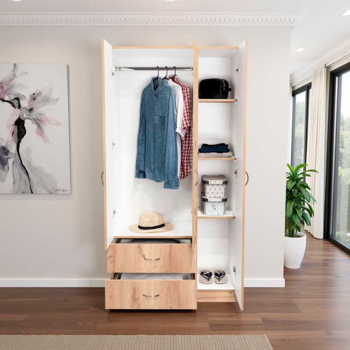 Closet Tuhome Austral 2 Cajones 3 Puertas Duna-Blanco